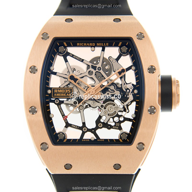 Richard Mille RM35 RG AMERICAS - Automatic - 18kt Rose Gold - Skull Dial - Black Rubber Strap